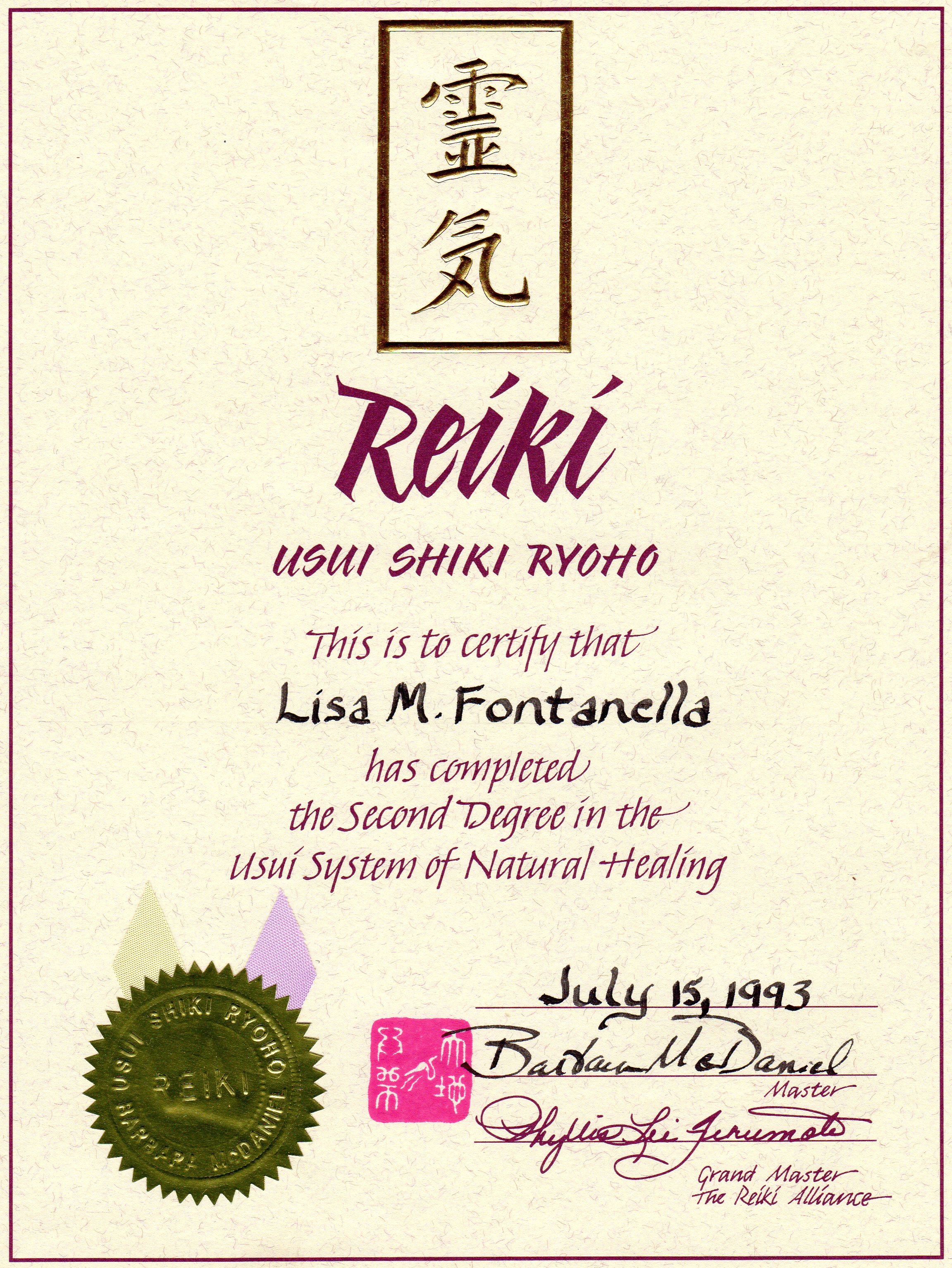 Reiki Level 2 Certificate