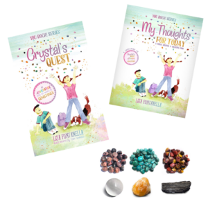 Children's reading book, coloring book and gemstones