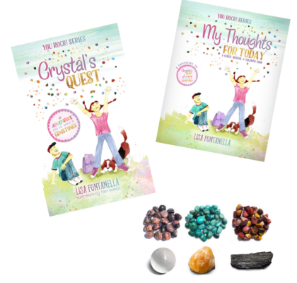 Children's reading book, coloring book and gemstones